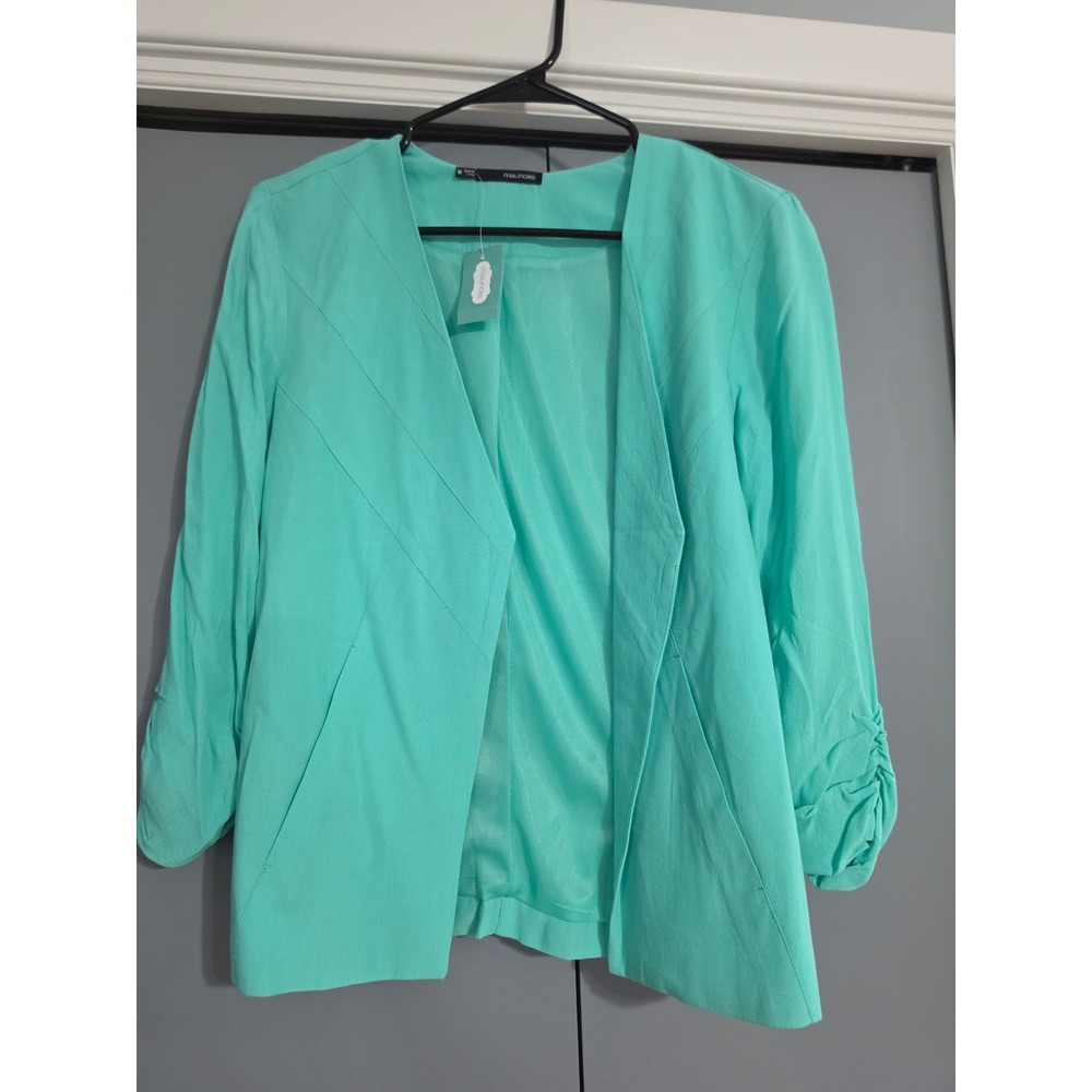 Maurices Blazer Womens Medium Mint Green NWT Ruched 3/4 Sleeve Open Front
